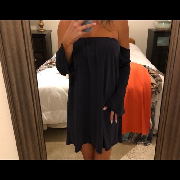 Dresses & Skirts - Strapless Navy dress with attached  bell sleeve